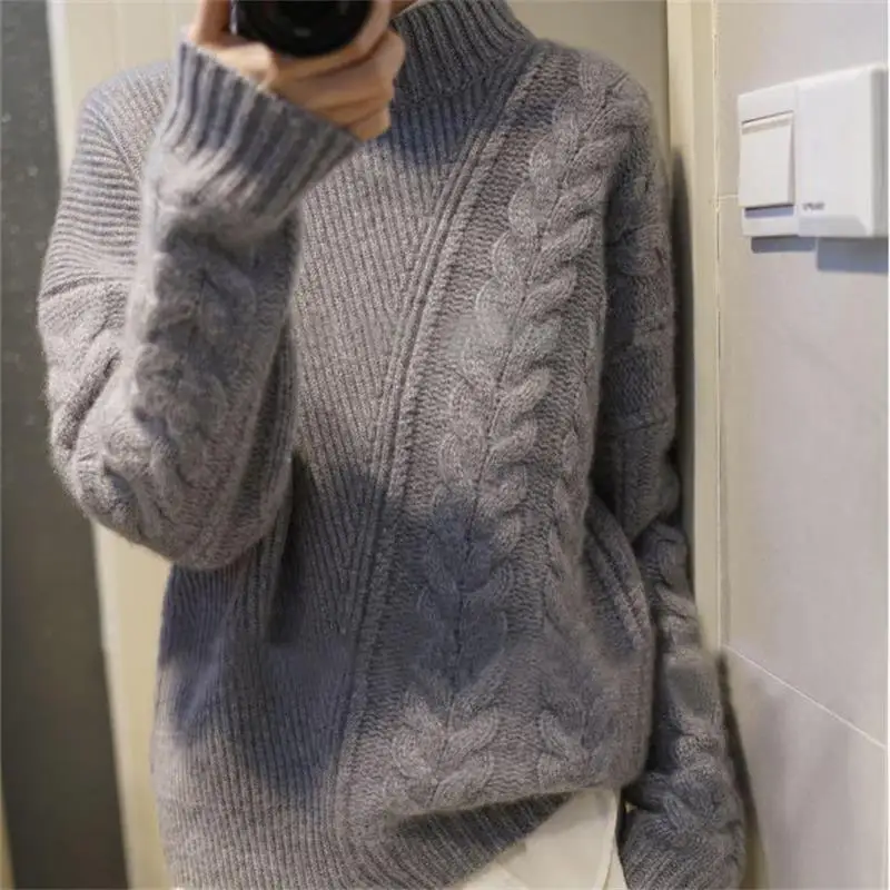 Gejas Ainyu 2018Autumn Winter turtleneck sweater Women's sweater Thicken Loose Cashmere sweater women pullover women knitting - Цвет: gray