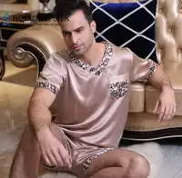 Men's Pyjamas Short Set 100% Pure Silk Male Sleepwear Top and Bottom Set Sleepwear Men Size L XL XXL