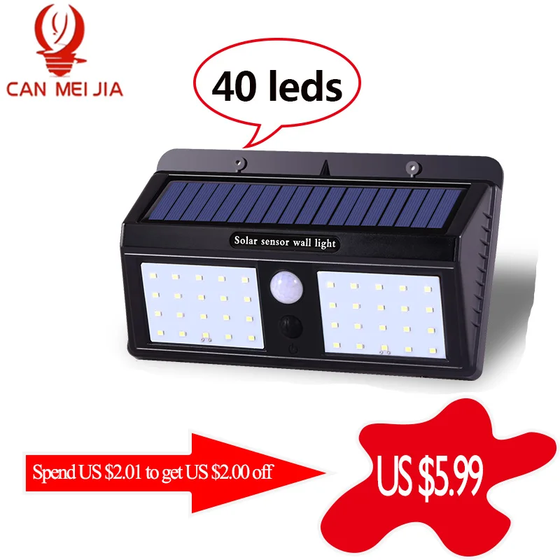 

20/40 LED Solar Light Lamp Power PIR Motion Sensor Outdoor Spotlight Decorations for Street Yard Garden Wall Lights Waterproof