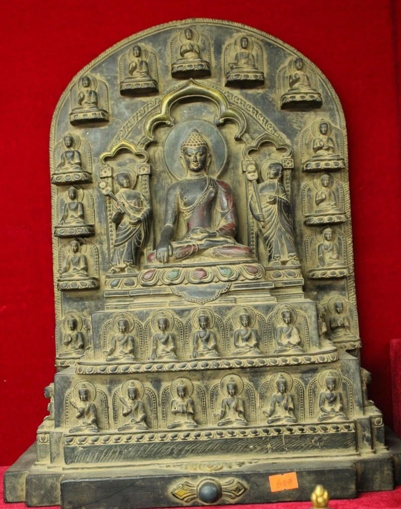 

16"Old Tibet Buddhism Temple Hand carving Stone Shakyamuni Amitabha Buddha