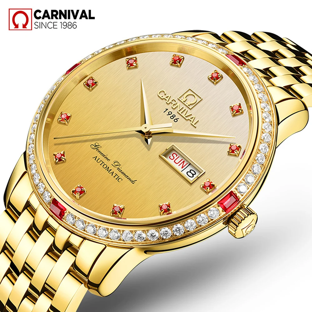 

Carnival Top Brand Luxury Automatic Mechanical Watch Men Gold Stainless Steel Waterproof Military Watch Mens Clock reloj hombre