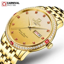 Carnival Top Brand Luxury Automatic Mechanical Watch Men Gold Stainless Steel Waterproof Military Watch Mens Clock reloj hombre