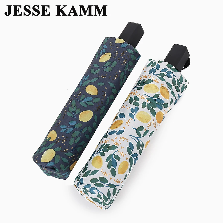 Jesse Kamm Три Складной Компактный женский анти-УФ Женский Солнечный зонт защита от дождя и ветра Lemom Blackcoating сильные Зонты