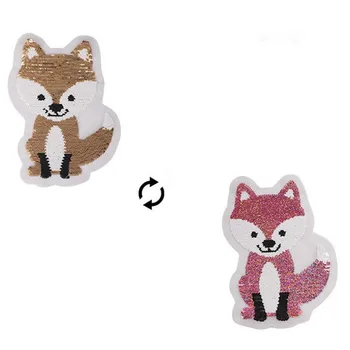 

ShinEquin 200mm Cute Fox AB flip the double sided Patches for clothing Fabric Reversible change color sequins Patch T-shirt Girl