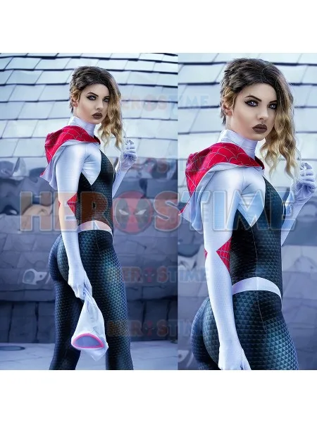 For Women Girls Spider Gwen Stacy Zentai Spiderman Cosplay Costume Full Bodysuit 