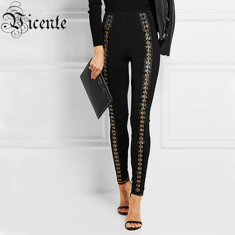 Free Shipping! 2018 New Fashion Inspired Luxe Hook Details Embellished Wholesale Women Bandage Pants Leggings