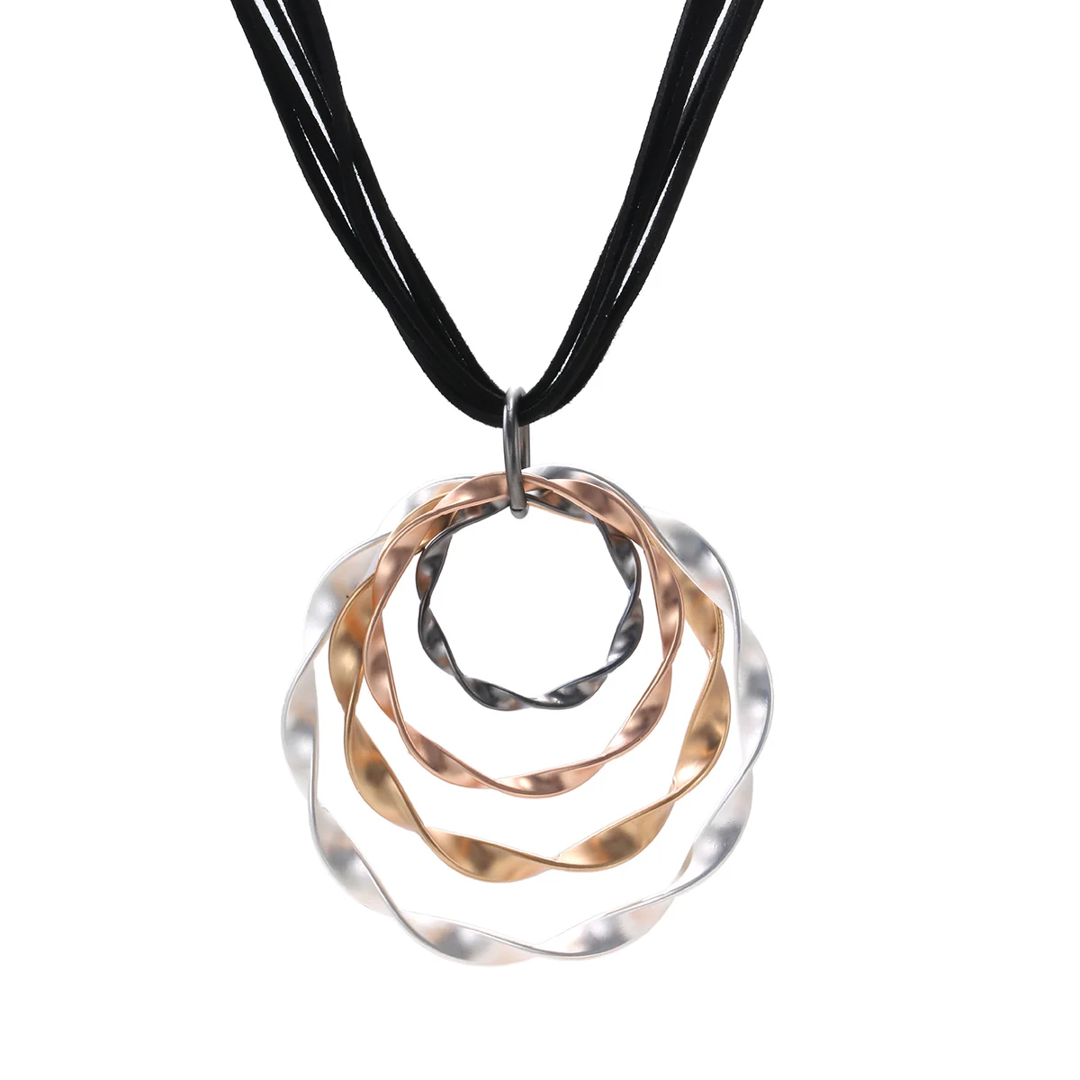 

Huge Necklace Jewelry 4 Gold Silver Circles Color Mix Pendant 6 Layered Chain Long Necklace Gift for Women