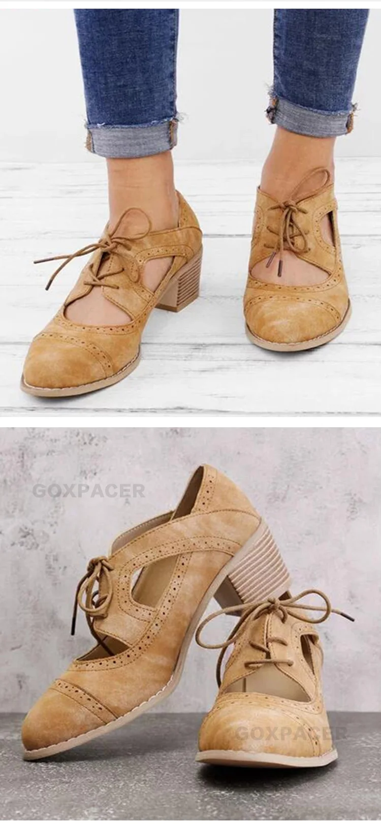 GOXPACER/ г. ; новые женские босоножки с лазерной вентиляцией в стиле ретро; туфли на низком каблуке с круглым носком