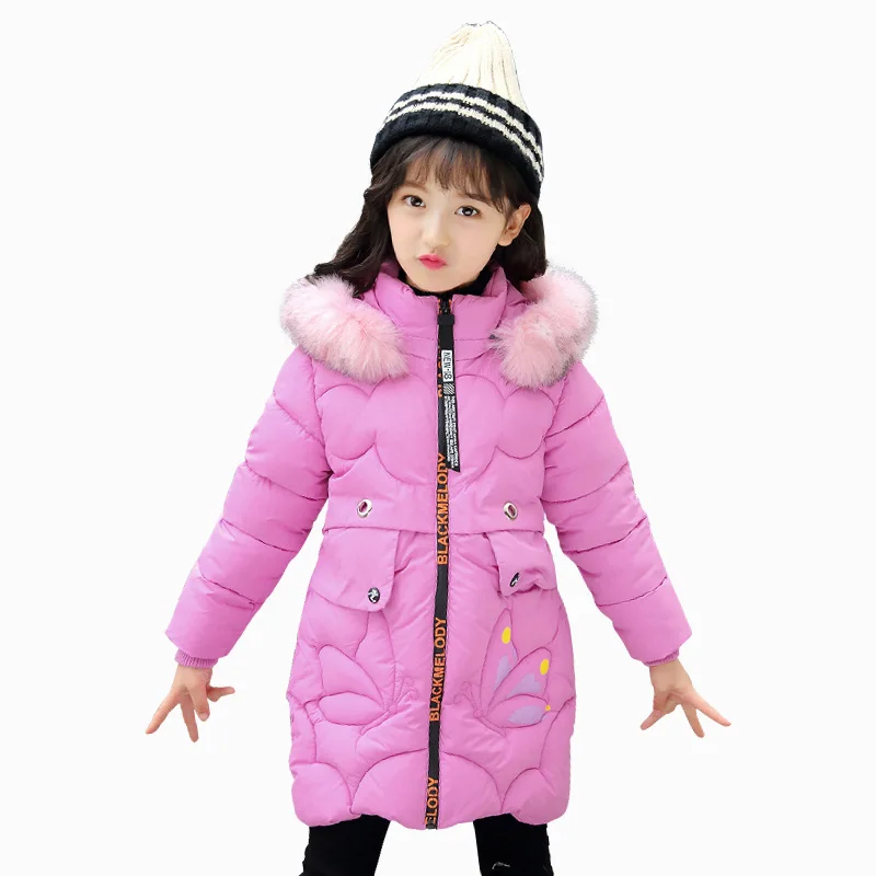 

New 2018 Fashion Children Winter Jacket Girl Winter Coat Kids Warm Thick Fur Collar Hooded long down Coats For Teenage 4Y-13Y