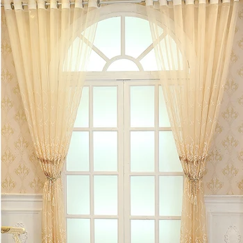 

2019 Europen Floral Luxury Embroidered Sheer Voile Curtains Window Drapes Cortina for Living Room Door Gold Lace Curtains Window