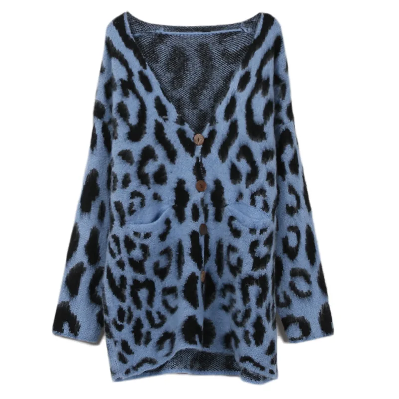 

GRUIICEEN 2018 autumn winter leopard single breasted knitting long cardigan sweater coat GY2018318