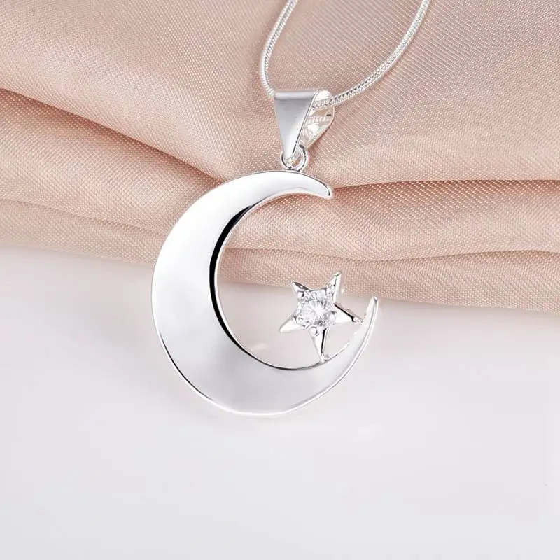 

2016 New Arrival Cute Silver Necklace Moon&Star Loving Gift For Women AN160