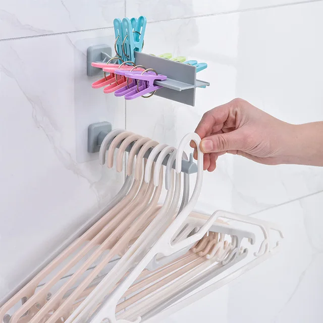 Storage Racks Wall Clothes Hanger Clothespins Holder No Nail Clothes-Peg Finishing Hook For Clips storage bars | Дом - Цена: 