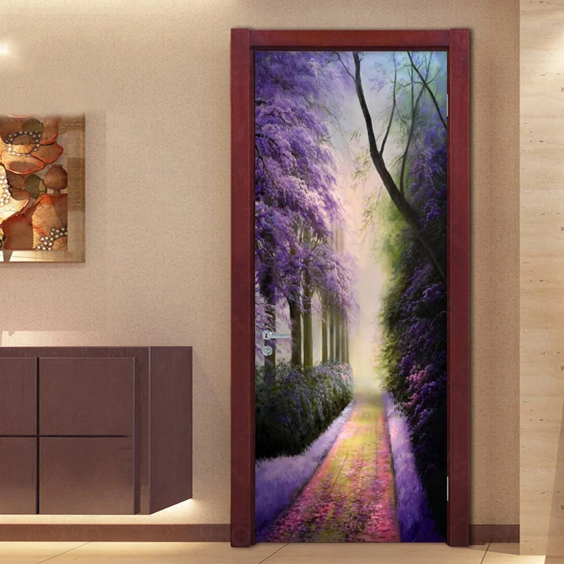 European Style Purple Forest Photo Mural Wallpaper Living Room Bedroom Romantic Door Sticker Decor PVC Waterproof Wall Stickers