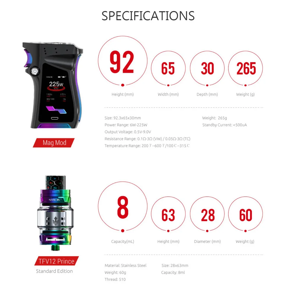 Original SMOK MAG KIT MAG 225W Box Mod With TFV12 Prince Tank 8ml Atomizer Vaporizer Vape Kit Electronic Cigarette Kit Original SMOK MAG KIT MAG 225W Box Mod With TFV12 Prince Tank 8ml Atomizer Vaporizer Vape Kit Electronic Cigarette Kit