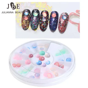 

36Pcs/box Cats Eye Stone Jelly Resin Drill FlatBack Rhinestone UV Gel DIY Color Bead Round Nail Art Decoration Nail Stud 4mm 5mm