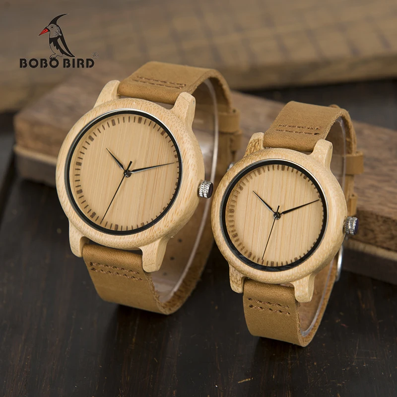 Montres BOBO oiseaux amoureux femmes Relogio Feminino bambou bois hommes montre bracelet en cuir à la main montre-bracelet à Quartz erkek kol saati