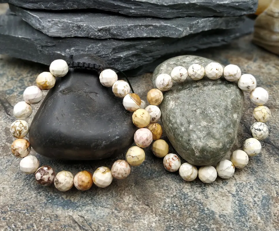 

Natural Turquoises Faceted Stone 10mm Beads Bracelet Adjustable M0032