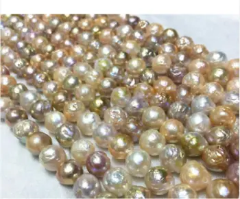 

10-12mm natural multicolor pearl necklace 18inch 36" Yellow clasp