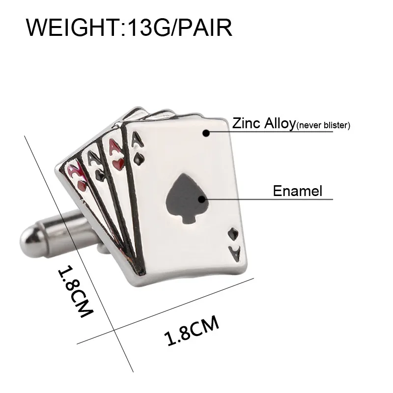 Винтажные 4А покерные запонки для мужчин высокого качества изысканные серебряные деловые Запонки костюмы мужские рубашки запонки кнопка игры в покер