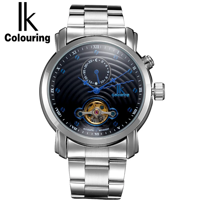

IK colouring Gold Hollow watches men Automatic Self Wind Mechanical Watches 24 Hours Clock Sub Dial Luxury Men's Watch 6678