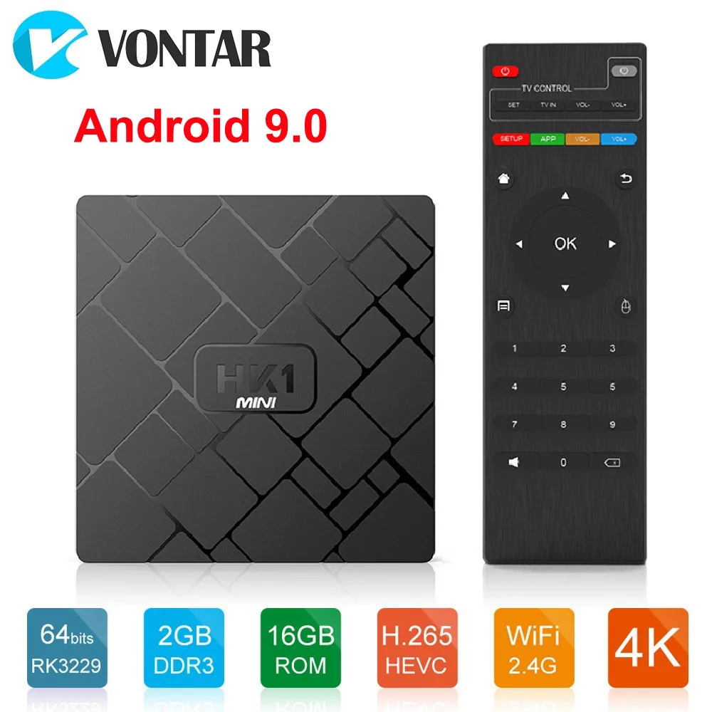 الروبوت 9.0 مربع التلفزيون الذكية RK3229 رباعية النواة 2 GB 16 GB HK1 البسيطة 2.4 GHz Wifi H.265 4 K HD جوجل لاعب مخزن مجموعة أعلى مشغل وسائط تي في بوكس