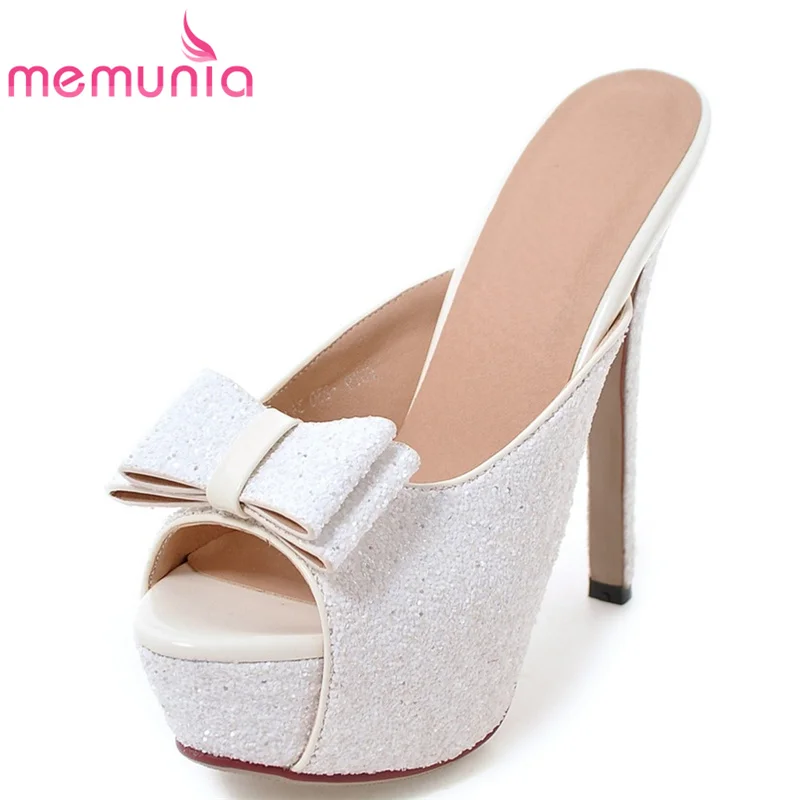 

MEMUNIA simple bowknot peep toe summer shoes new arrive women sandals fashion glitter slip-on ladies prom shoes