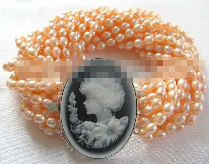 

0963 14row natural pink baroque rice freshwater pearl bracelet