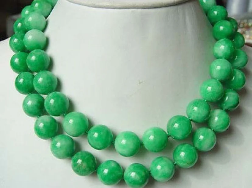 NEW 10MM Gorgeous Green Jadeite gem stone beads Necklace 34 