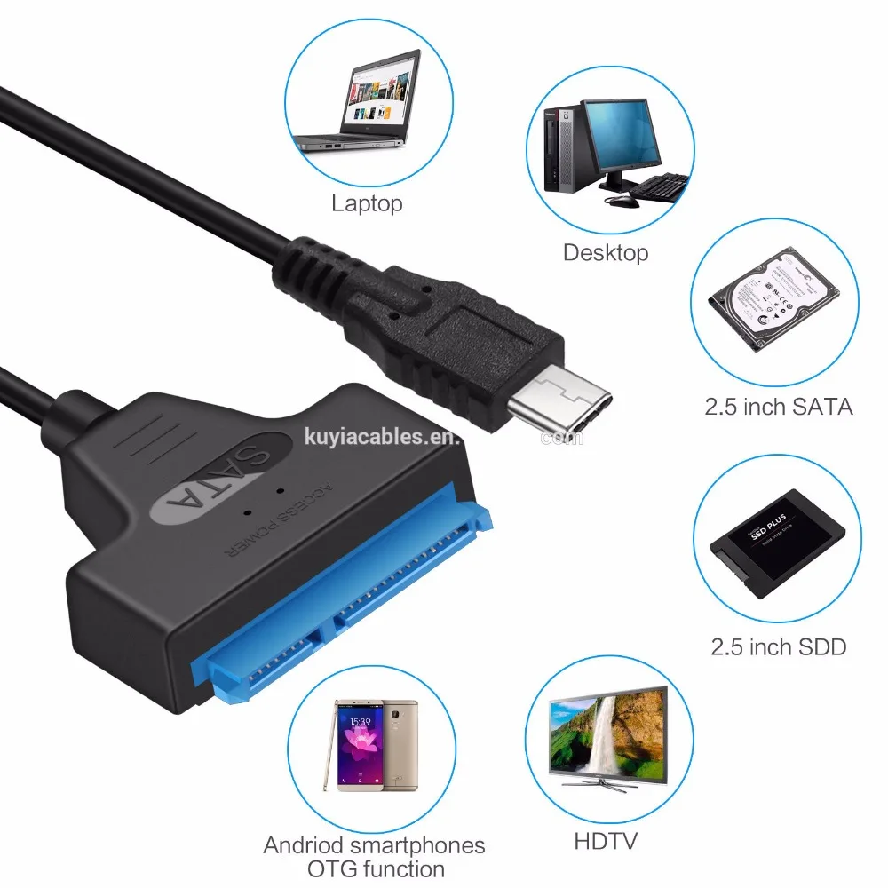 KUYIA عالية السرعة USB 3.1 نوع C إلى SATA 3 HDD/SSD كابل هو ل 2.5 \