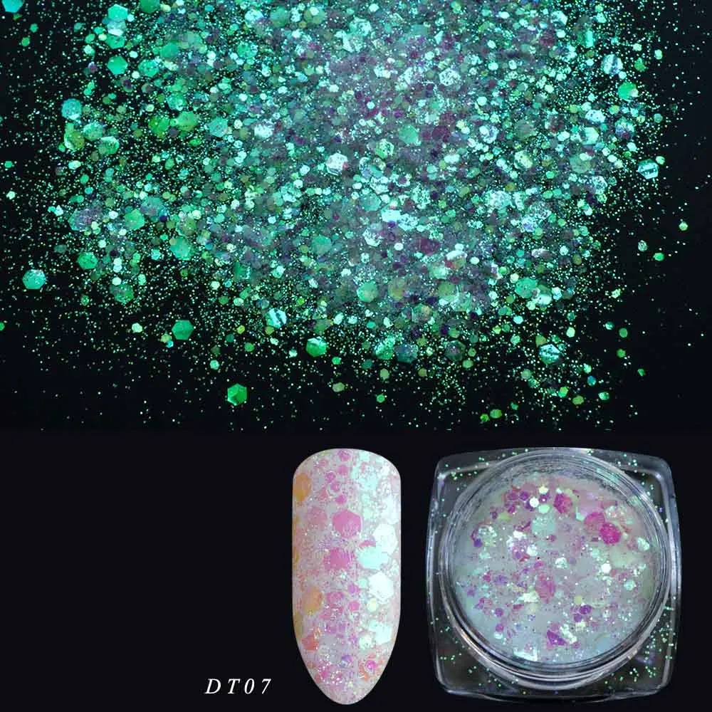 1 шт блеск для ногтей порошок Русалка цвет пыль блестка хром пигментные наконечники для ногтей блестящие, дизайн ногтей Декор SADT01-12 - Цвет: DT07