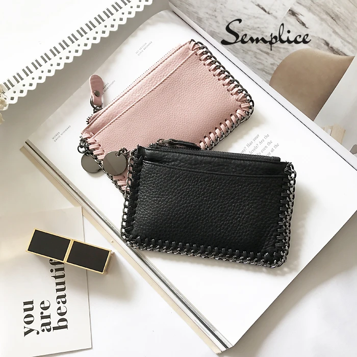 

2019 New Genuine Leather Purse Simple Chain Mini Women Wallets Personality Small Zipper Lovely Coin Card Holder Wallet Designer