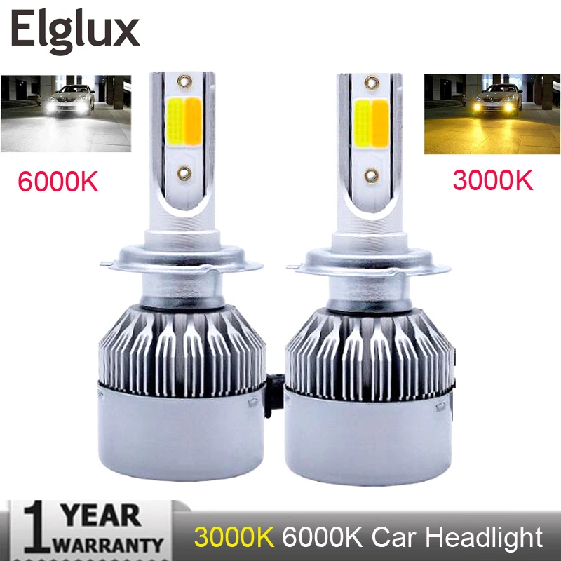 

Elglux Super bright Auto H7 H11 LED Car Headlight 9012 H1 H3 880 881 H27 H4 LED Dual Color Headlight Kit 3000K 6000K
