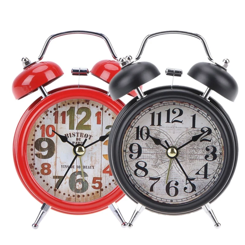 Бытовой ретро будильник круглый номер двойной колокольчик Настольные Цифровые Часы домашний декор