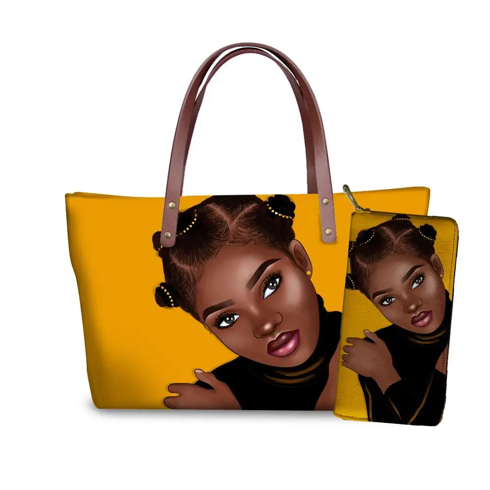 FORUDESIGNS/Для женщин сумки из натуральной кожи черные афро Детские футболки для девочек, с принтом, Сумки& кошелек для женщин 2 шт./компл. сумки на плечо женские летние пляжные сумки - Цвет: YQ4063ALZ21