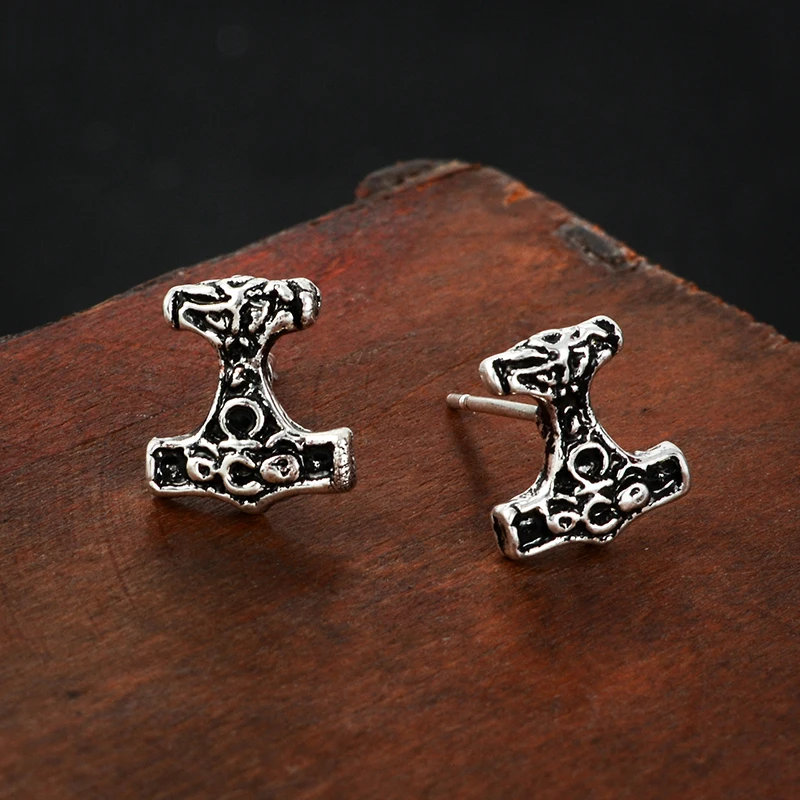 

Mjolnir earrings Thor's Hammer Stud Earrings Wild Totem Norse Viking Style jewelry Earrings for men