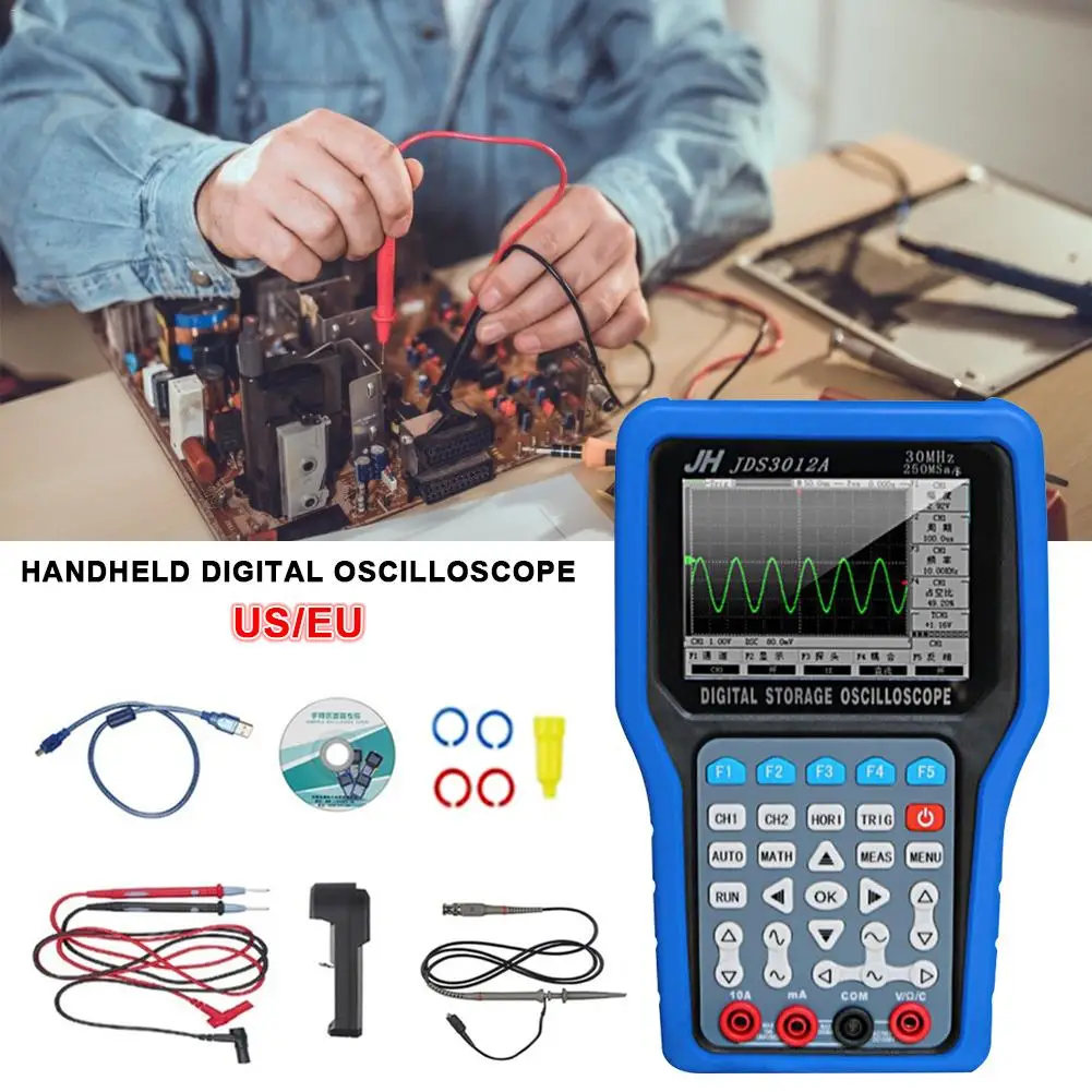 

Handheld Digital Oscilloscope 2 Channel Storage Usb Oscilloscope Logic Analyzer 30MHz 250MSa/s Multimeter + Signal Generator Set