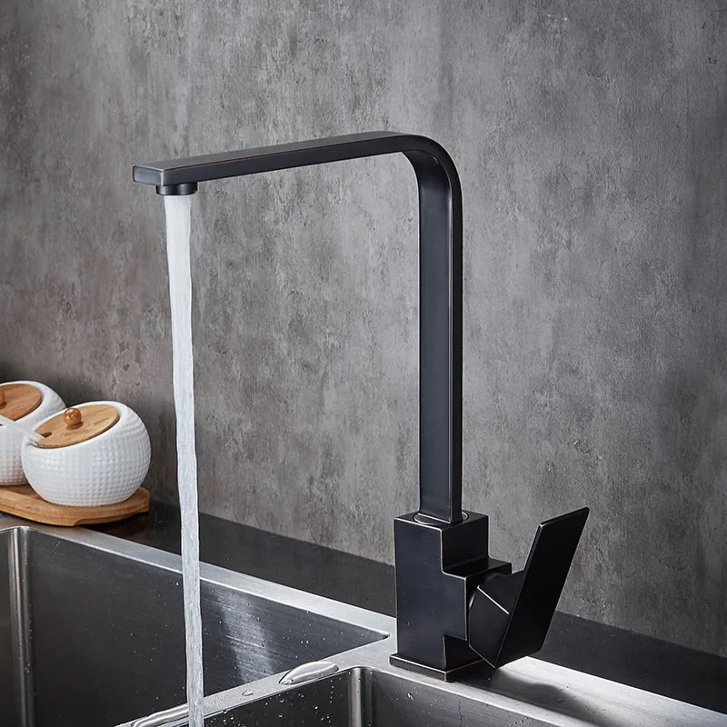 SUS304 Stainless Steel Square Kitchen Faucet Basin Sink faucets Mixer Tap Cold Hot Water Oil