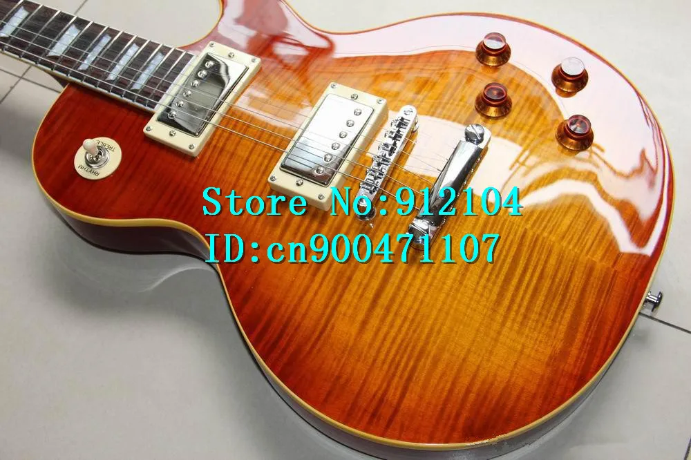 

free shipping new Big John electric guitar in orange with tiger stripes maple mahogany body made in China F-1800