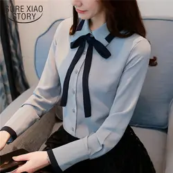 Модные женские блузки Весна Длинные рукава рубашки женские офисные одежда шифоновая блузка рубашка женская белая блуза Топ D481 30
