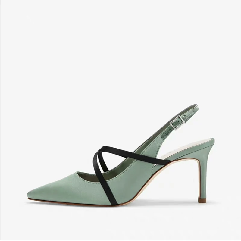 

Luxury Brand Designer Concise Sandals Woman Cross-tied At Front One Strap With Buckle,Pointed Toe Back Strap Thin High Heels