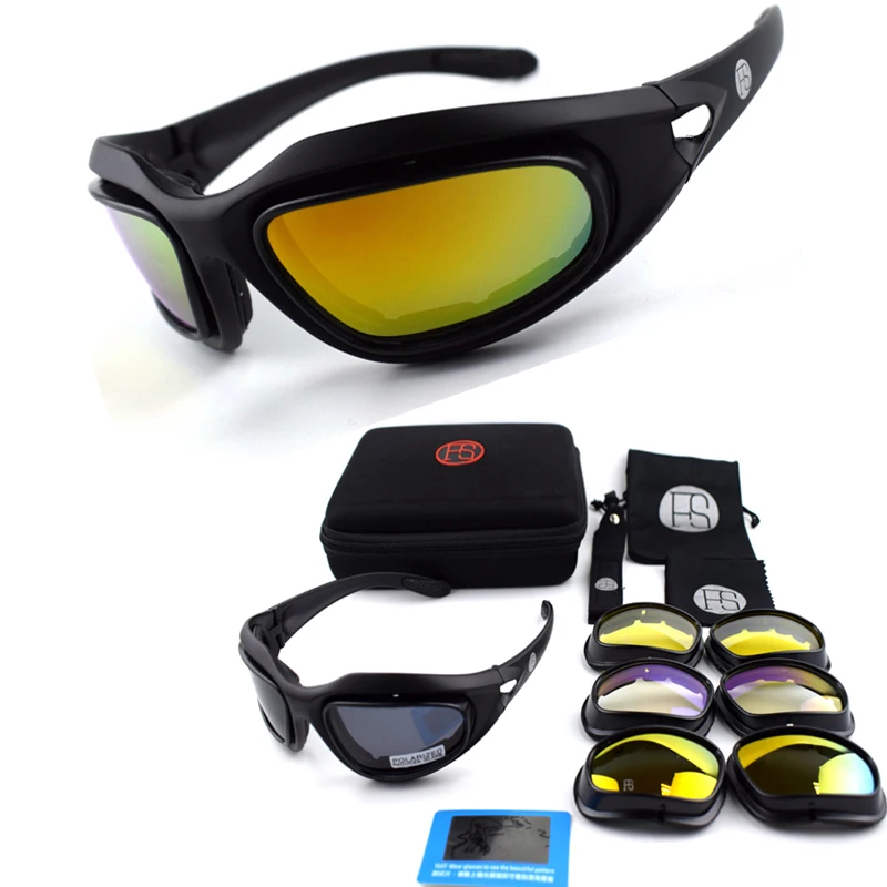 Tactical Glasses C5 Polarized Sunglasses 4 lens Goggles Outdoor Hunting