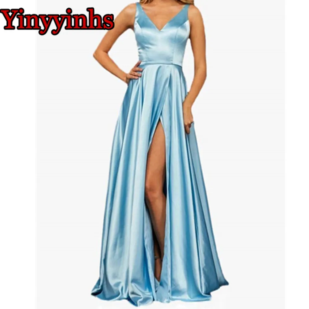Vestido de festa, сексуальное платье трапециевидной формы с v-образным вырезом, платья для выпускного вечера, длинная юбка с разрезом, атласные вечерние деловые платья, Пышное Платье