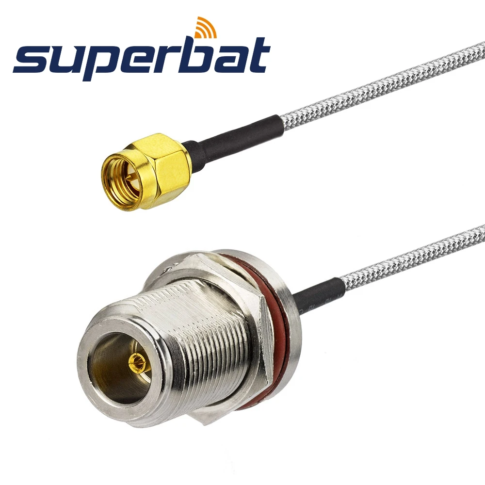 

Superbat N Female Bulkhead O-ring to SMA Male Straight Pigtail Cable RG402 15cm for Wireless