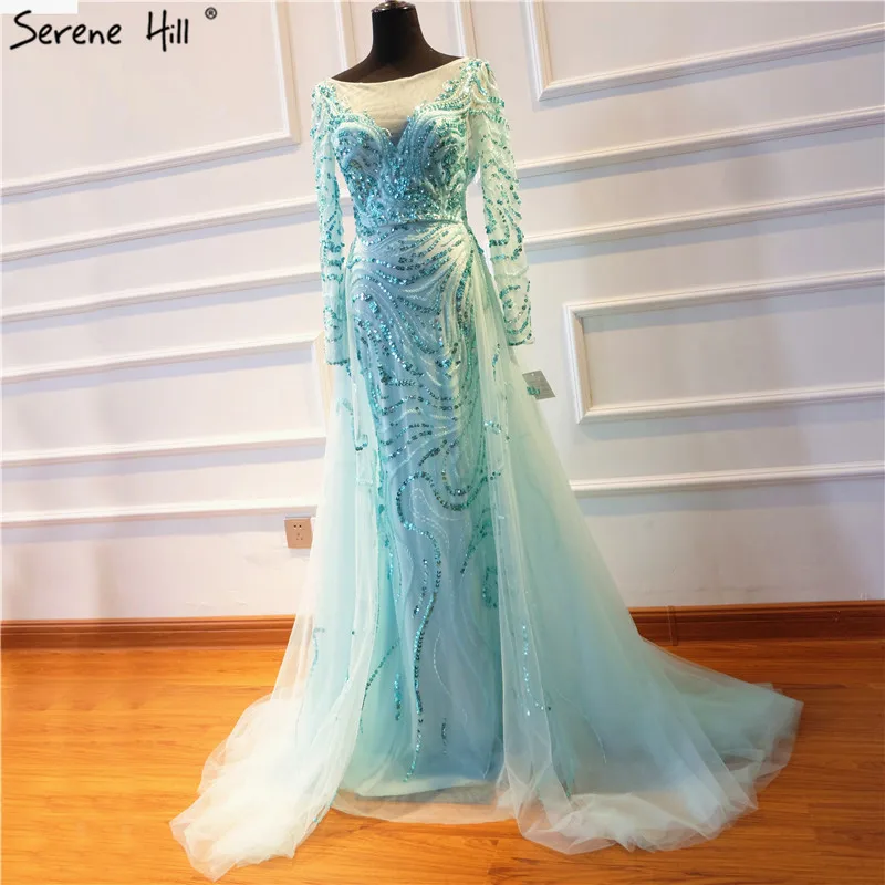 

Arabic Long Sleeve Saab Green Sequin Mermaid Formal Evening Prom Party Gown Dress Abiye Gowns Dresses Abendkleider 2019 BLA6064