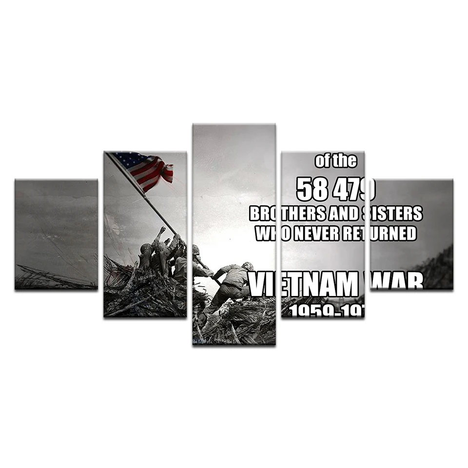 Battle Of Lwo Jima Vintage Pictures Home Decor Frame Abstract Canvas Poster HD Printed 5 Pieces Soldiers Victory Flags Painting | Дом и сад