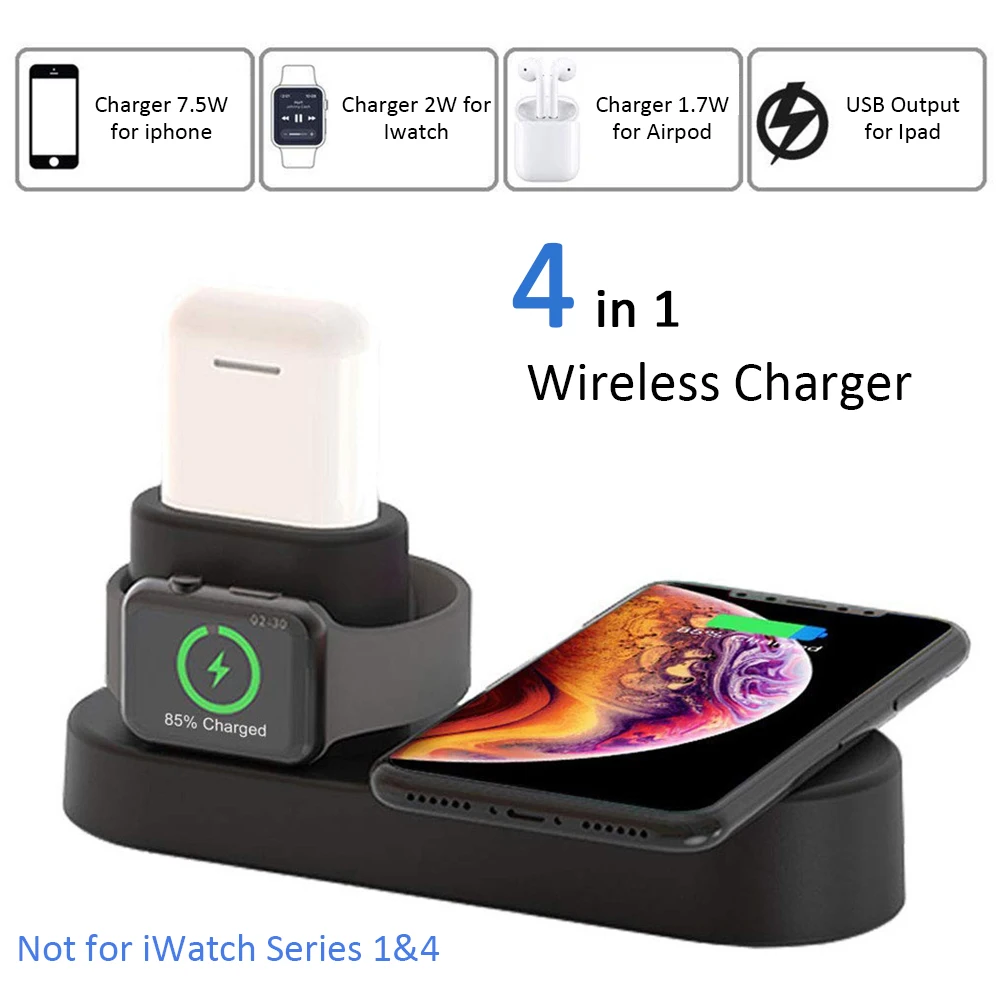 

High Quality 4in1 Qi Wireless Charger Fast Charging Dockwith QC 2.0 USB Port Fast Charge for Apple Watch AirPods IPhone XS