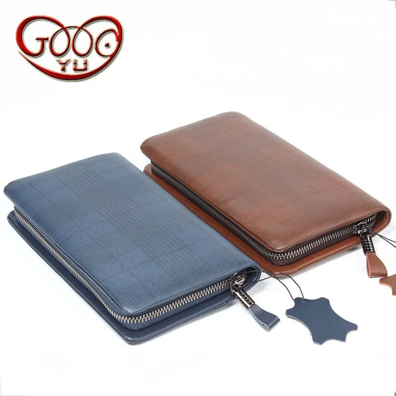 

Men's cross-style square lattice pattern hand bag leather men's hand bag leisure multi-purpose purse first layer of leather mult