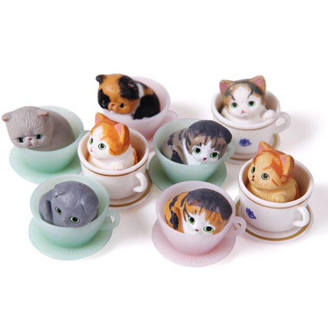 Buy 8pcs/set Lovely Mini Teacup Cats Toy Model Set 2.5cm Exquisite Pusheen