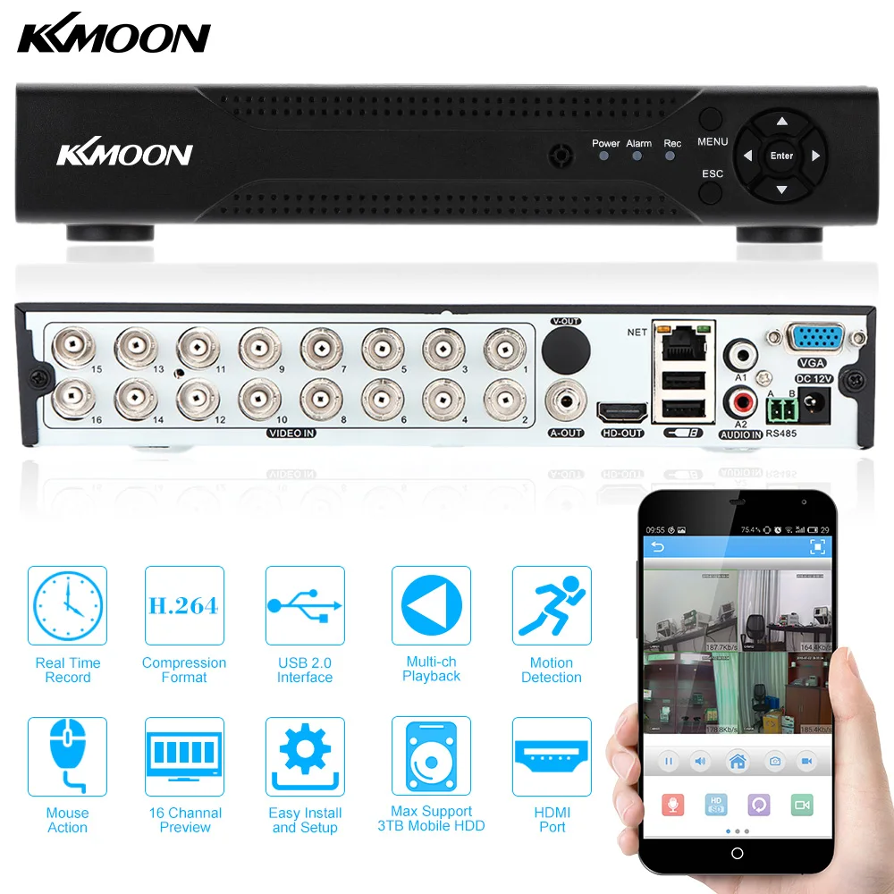 

KKmoon 720P AHD DVR 16CH HD CCTV DVR Video Recorder P2P Phone Remote View For Home or Shop Security Video Surveillance AHD